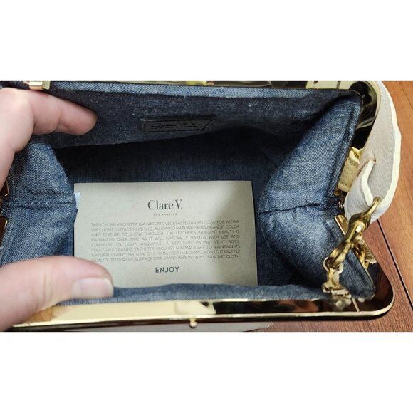 Clare V. Frame Top Handle Bag White Leather Gold Kiss-Lock Clasp Chic - Picture 11 of 15